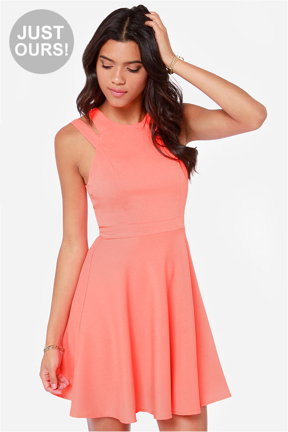 Cute Coral Dress - Skater Dress - Fit and Flare Dress - $45.00 - Lulus